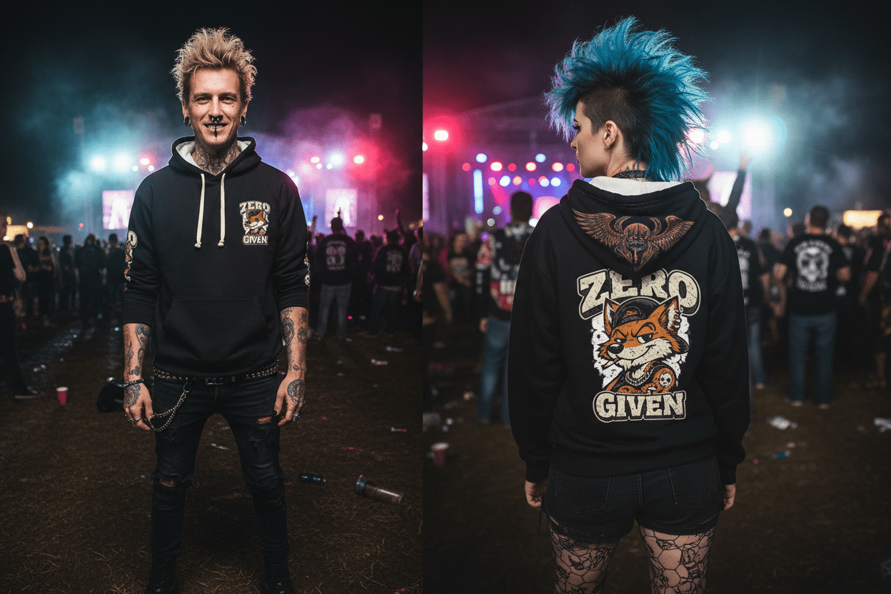 Zero Fox Given unisex hoodie, close-up kangaroo pocket and drawstring detail
