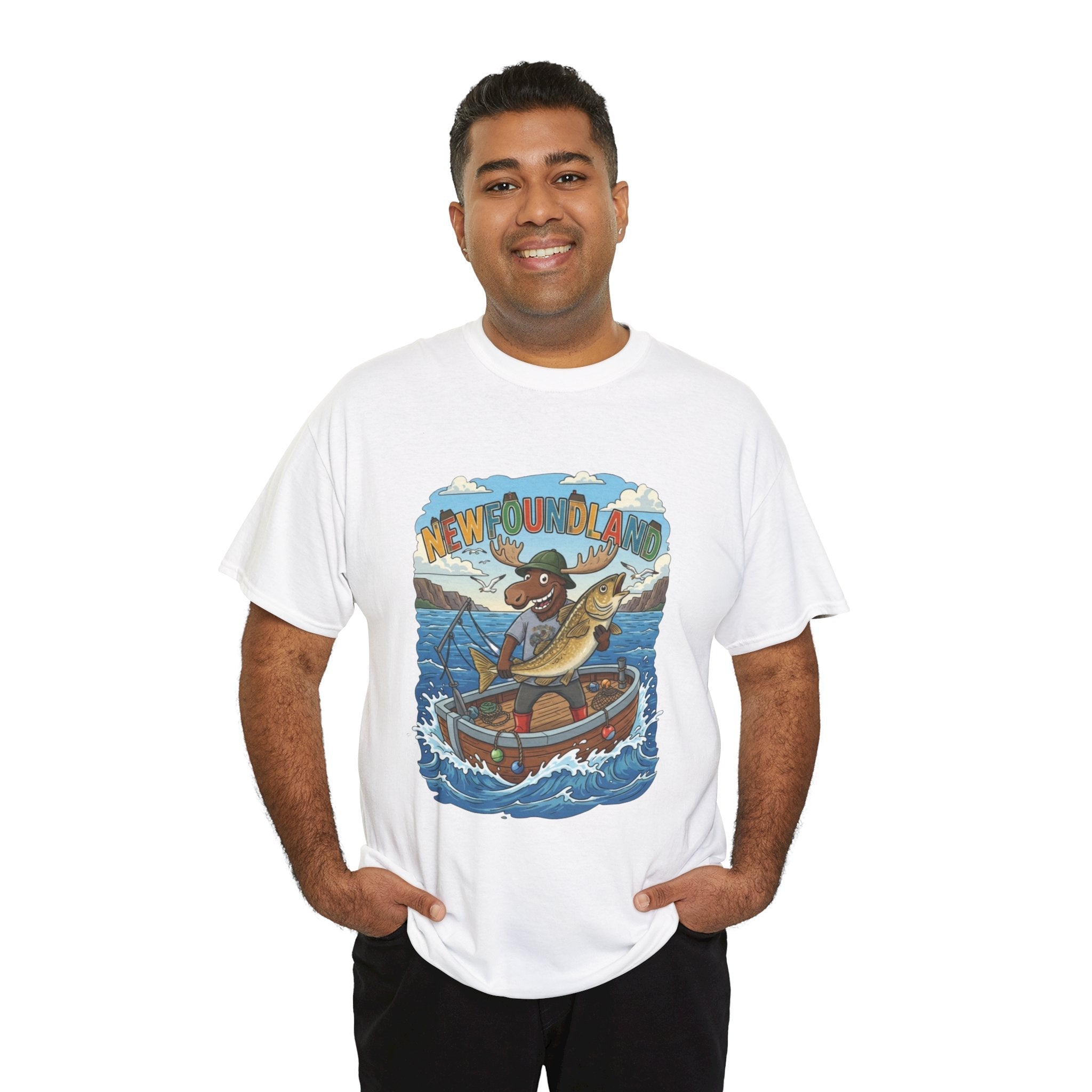 Newfoundland Fishing Moose Tee – Unisex Graphic ShirtEmber Spirit Apparel