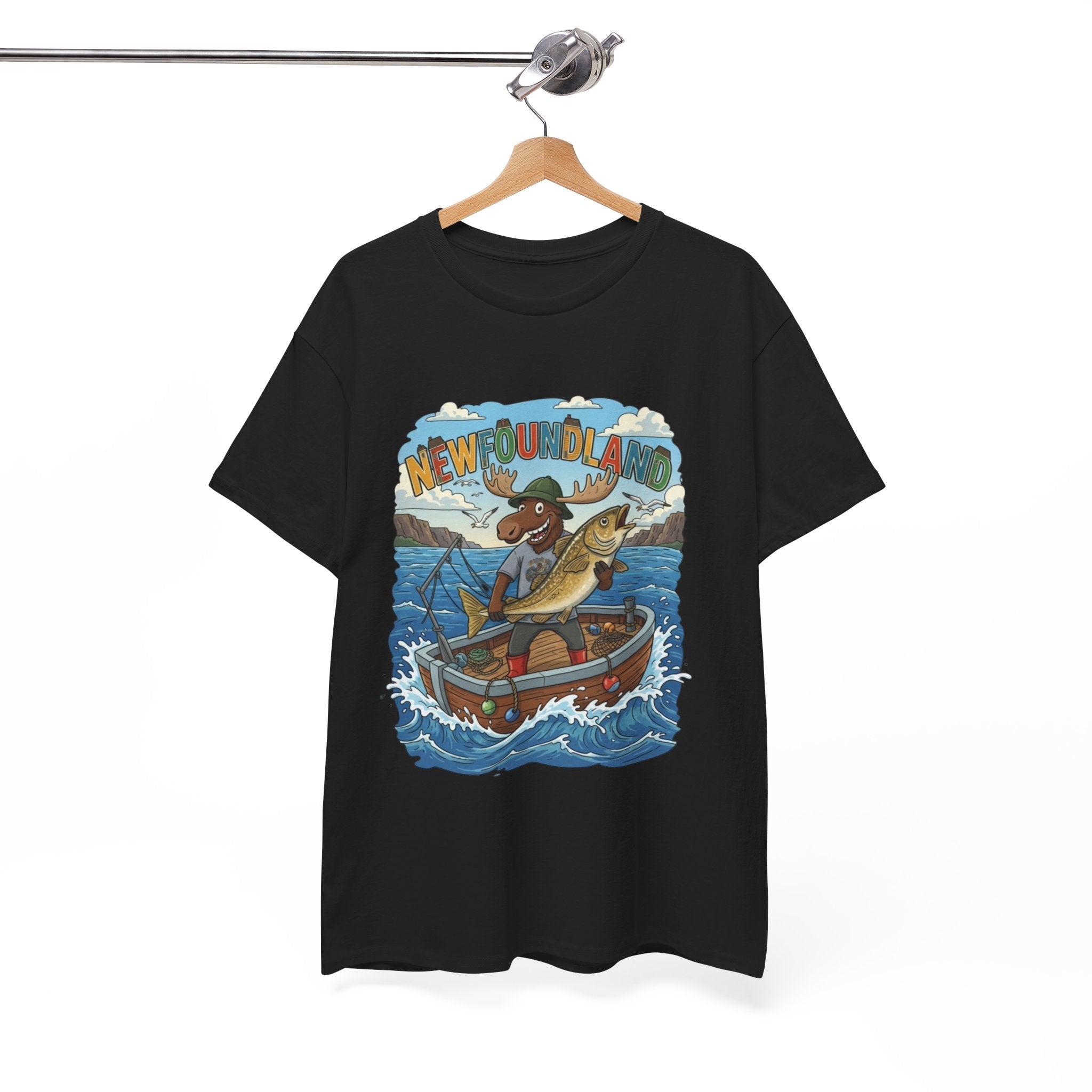 Newfoundland Fishing Moose Tee – Unisex Graphic ShirtEmber Spirit Apparel