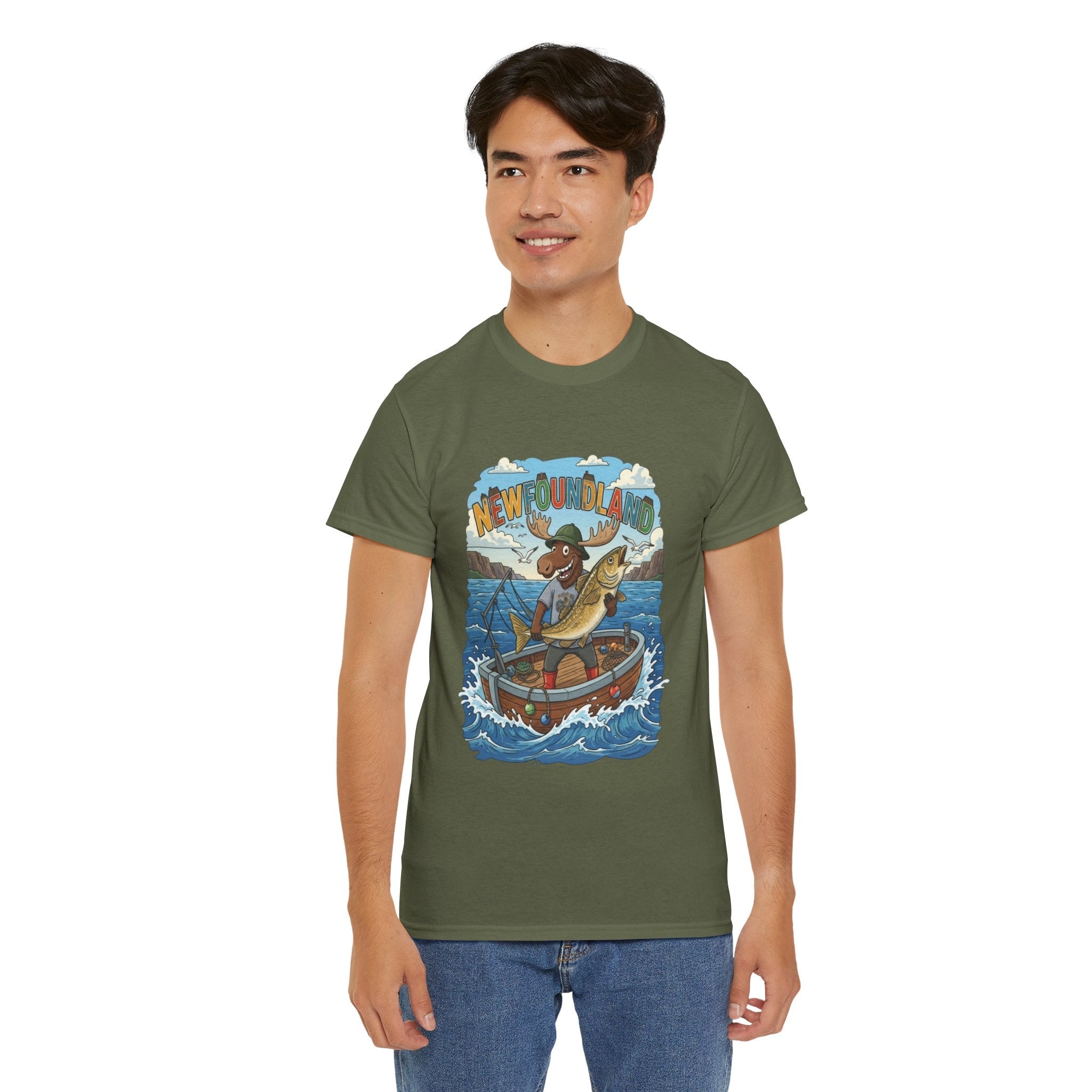 Newfoundland Fishing Moose Tee – Unisex Graphic ShirtEmber Spirit Apparel
