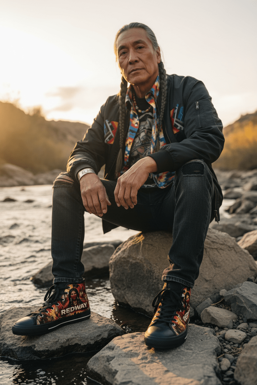 Redway Native Portrait High - Top Sneakers — Men’s Classic ShoesEmber Spirit Apparel