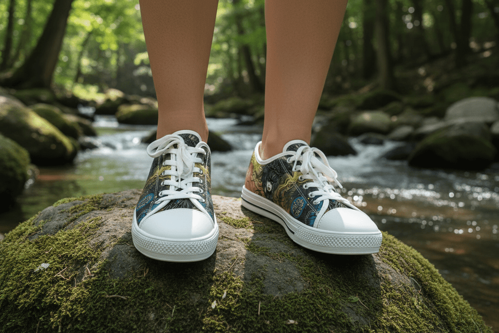 Medicine of the Raven Low Top Sneakers — Spirit Roots, Water & Sky DesignEmber Spirit Apparel