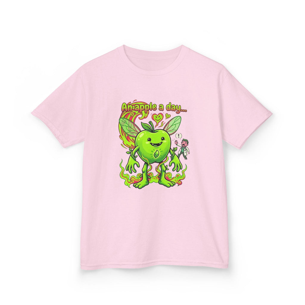 Kids Graphic Tee – 'An Apple a Day' Cute Green Alien Apple Cartoon ShirtEmber Spirit Apparel