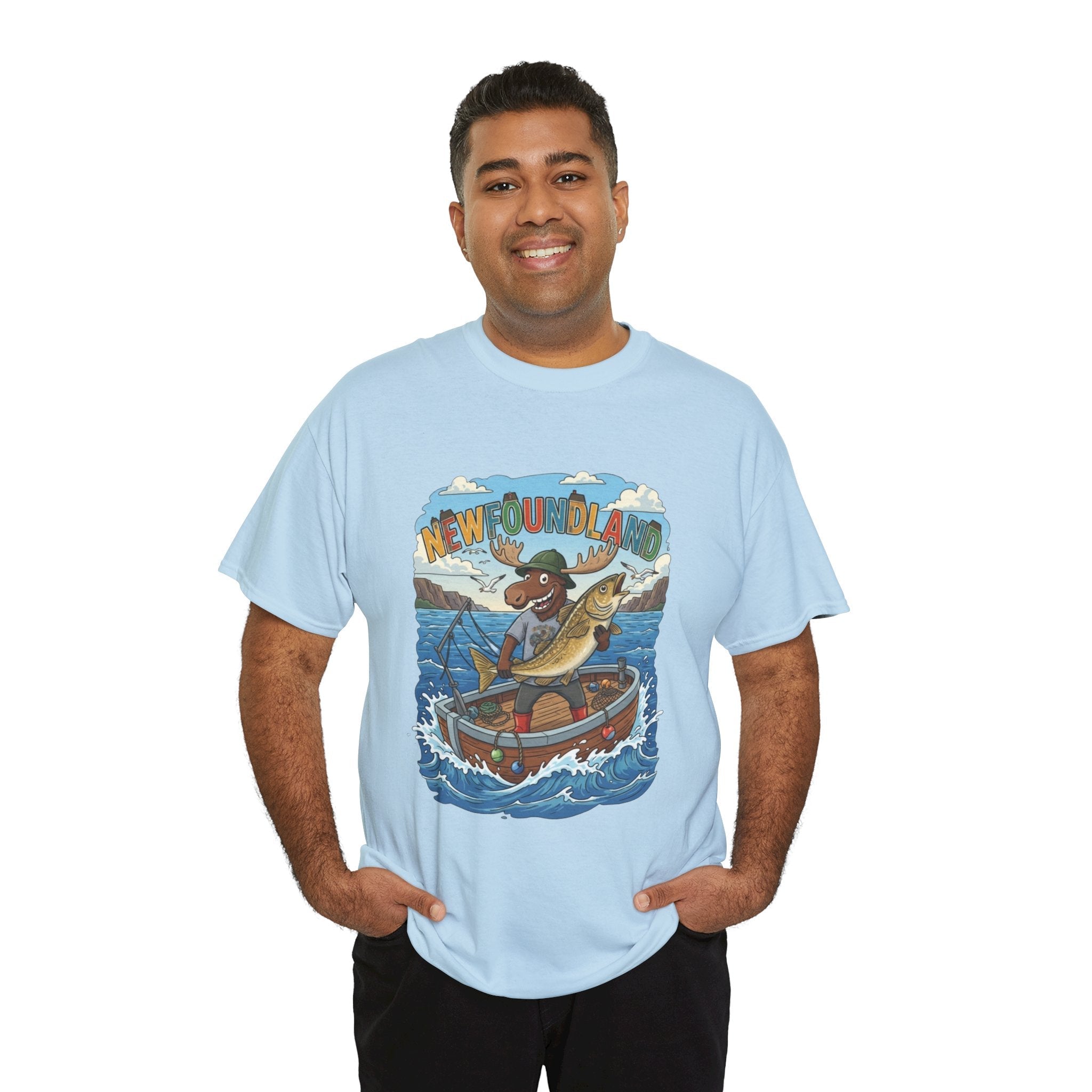 Newfoundland Fishing Moose Tee – Unisex Graphic ShirtEmber Spirit Apparel