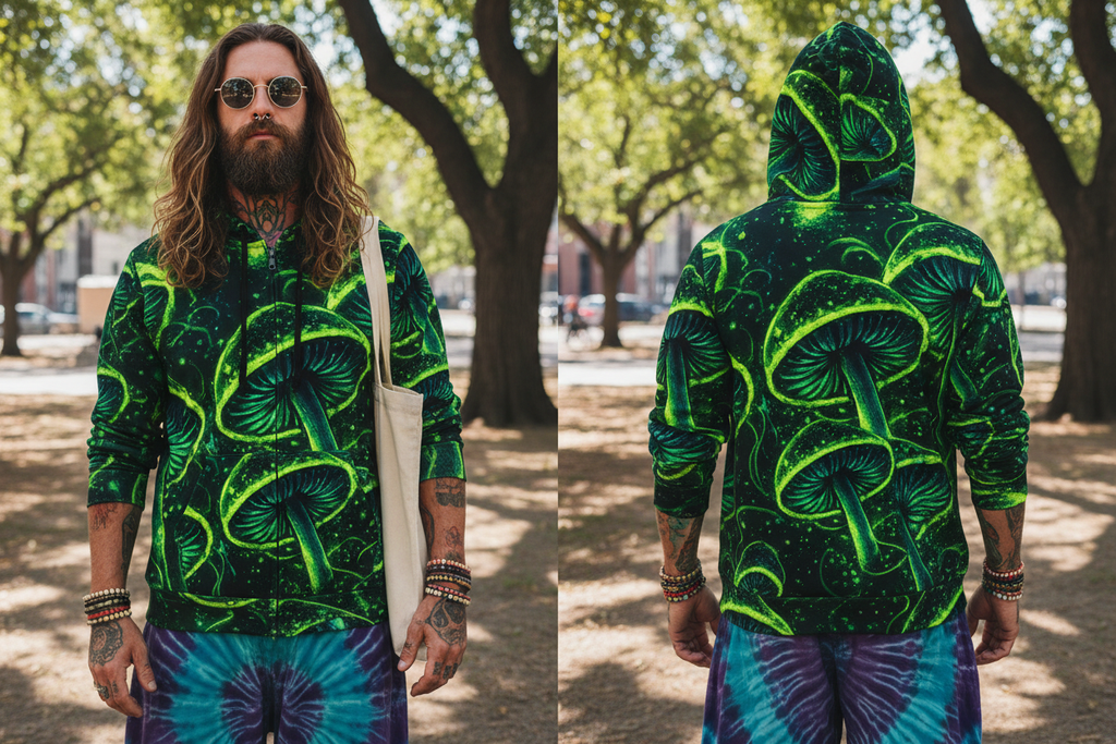 Psychedelic Neon Mushroom Athletic HoodieEmber Spirit Apparel