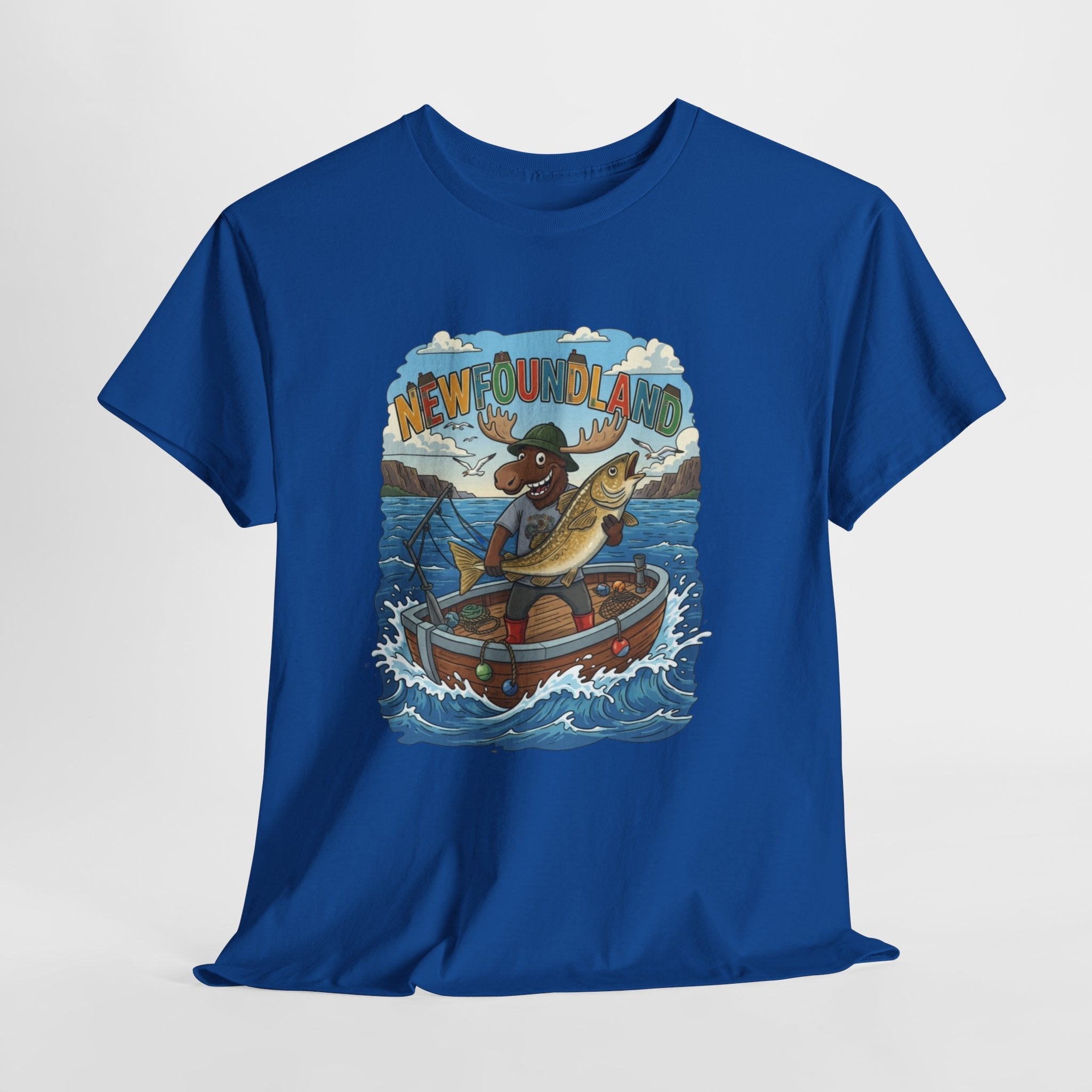 Newfoundland Fishing Moose Tee – Unisex Graphic ShirtEmber Spirit Apparel