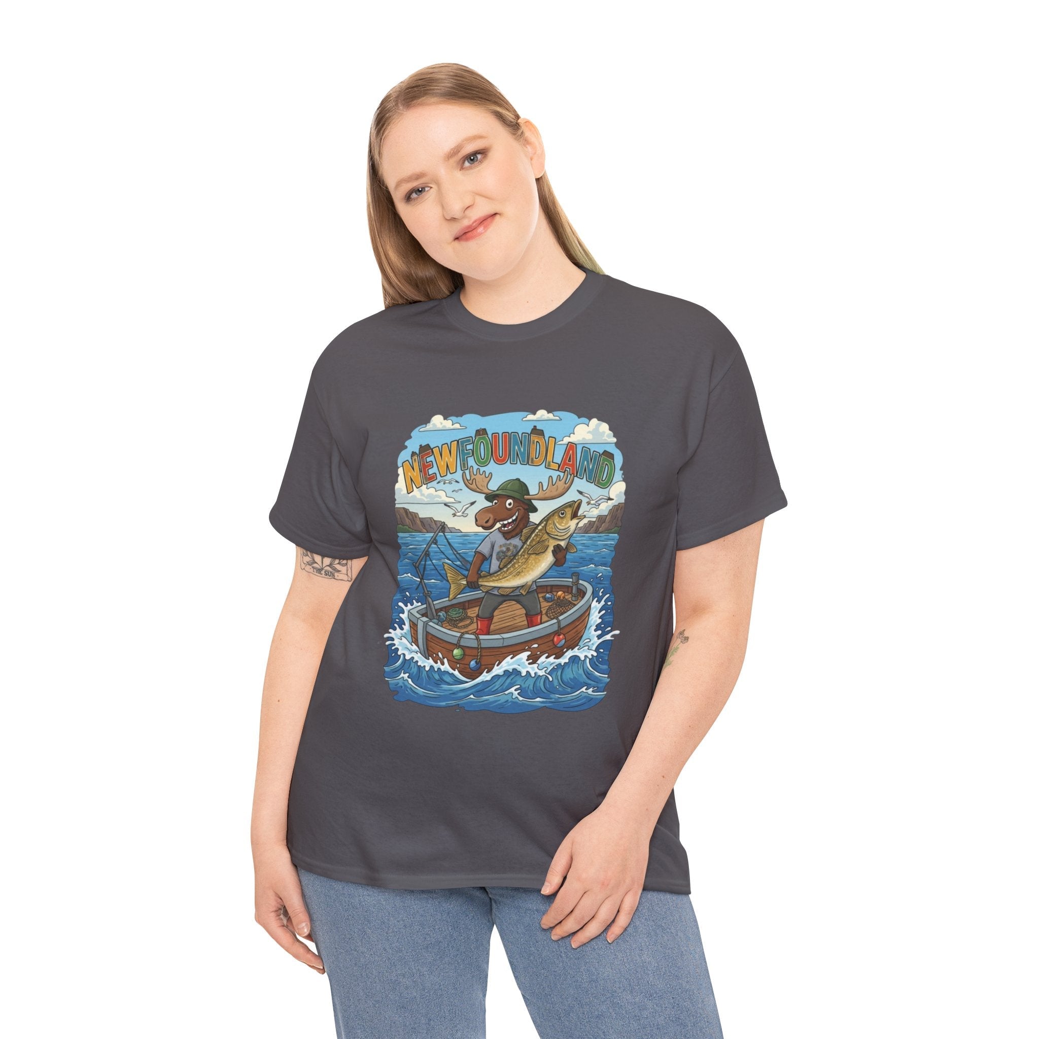 Newfoundland Fishing Moose Tee – Unisex Graphic ShirtEmber Spirit Apparel