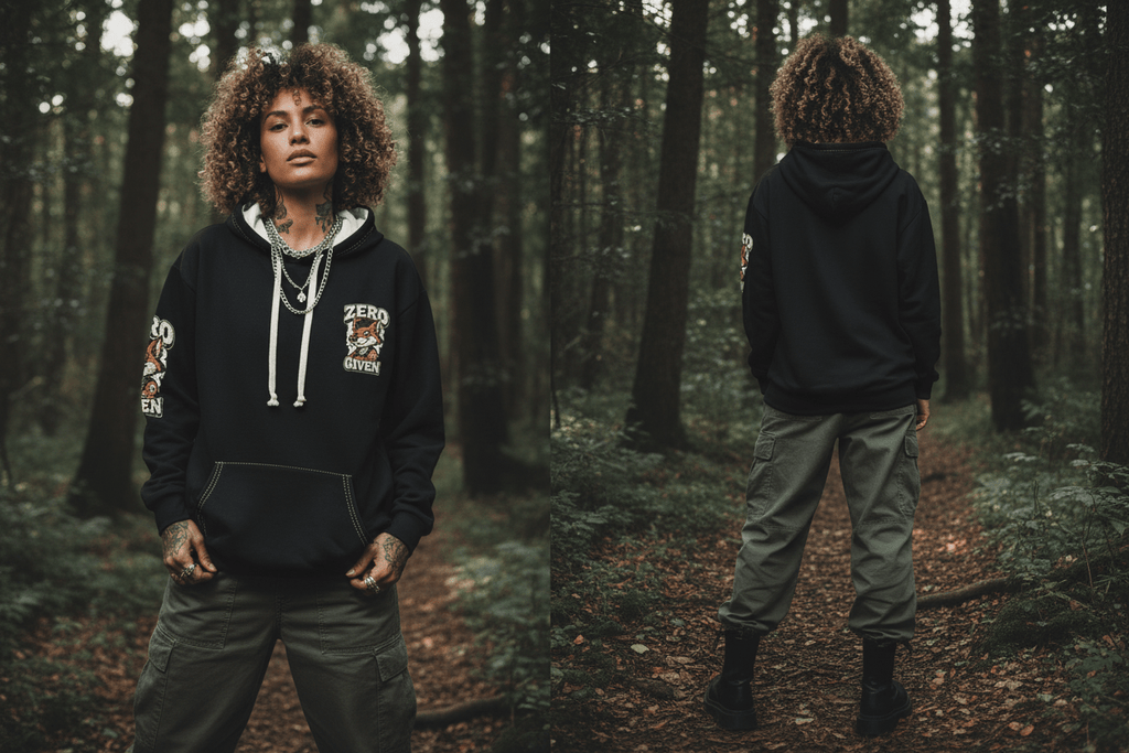 Zero Fox Given unisex sweatshirt, editorial shot, bold fox graphic centered