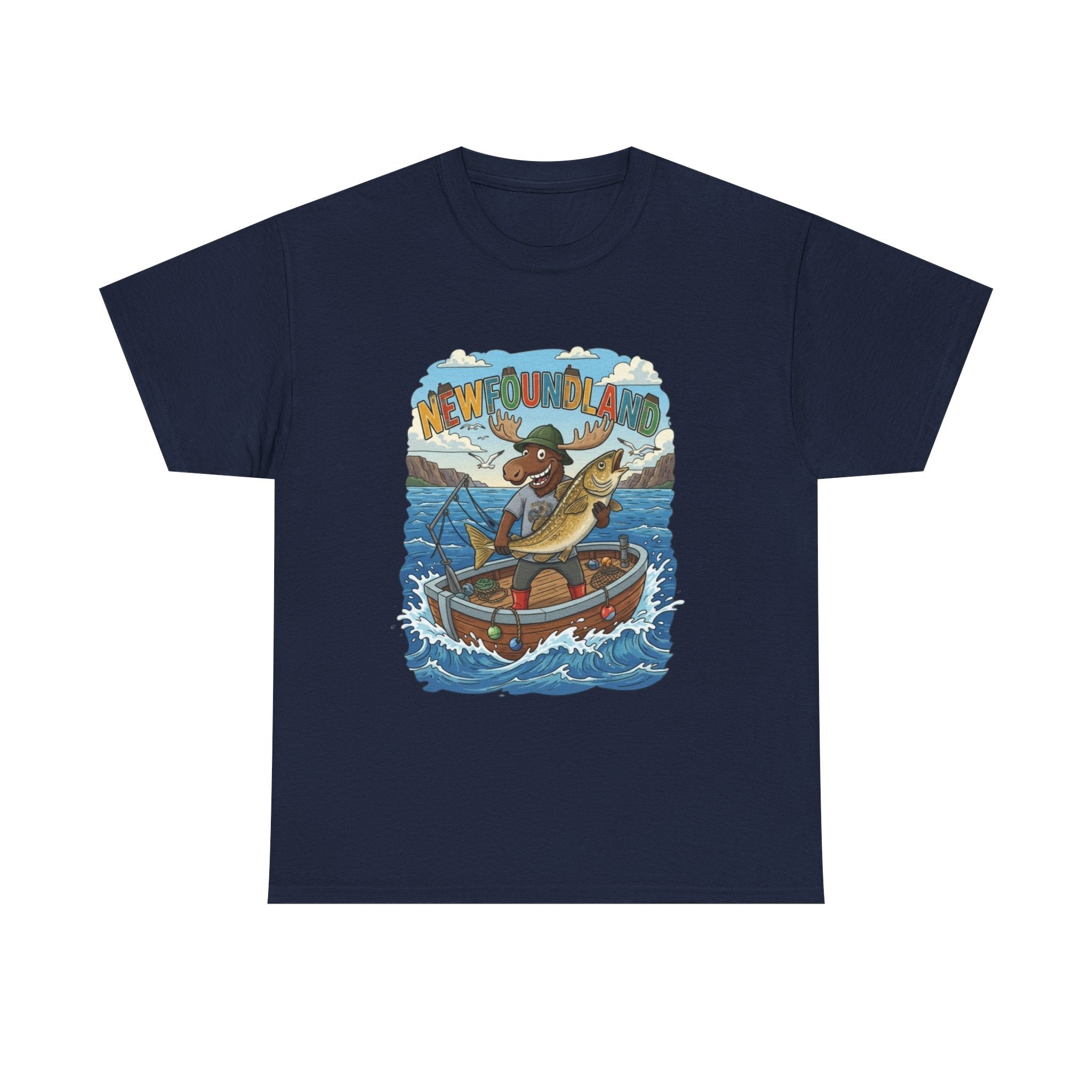 Newfoundland Fishing Moose Tee – Unisex Graphic ShirtEmber Spirit Apparel