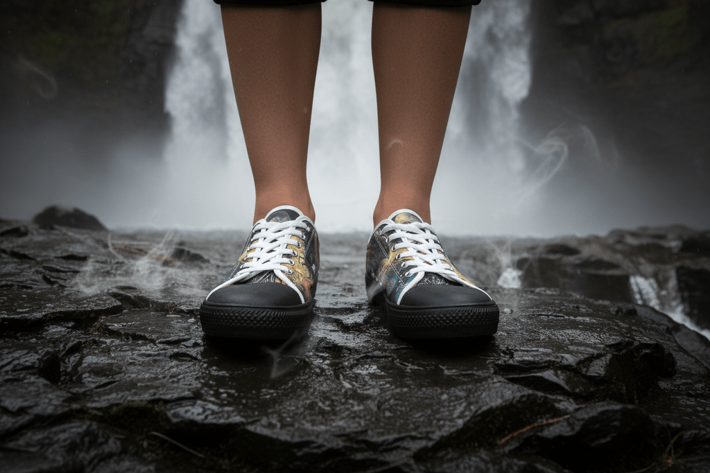 Medicine of the Raven Low Top Sneakers — Spirit Roots, Water & Sky DesignEmber Spirit Apparel