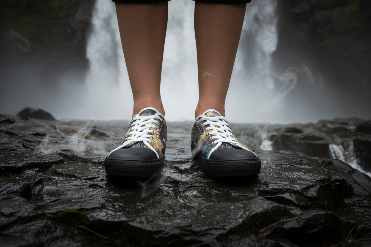 Medicine of the Raven Low Top Sneakers — Spirit Roots, Water & Sky DesignEmber Spirit Apparel