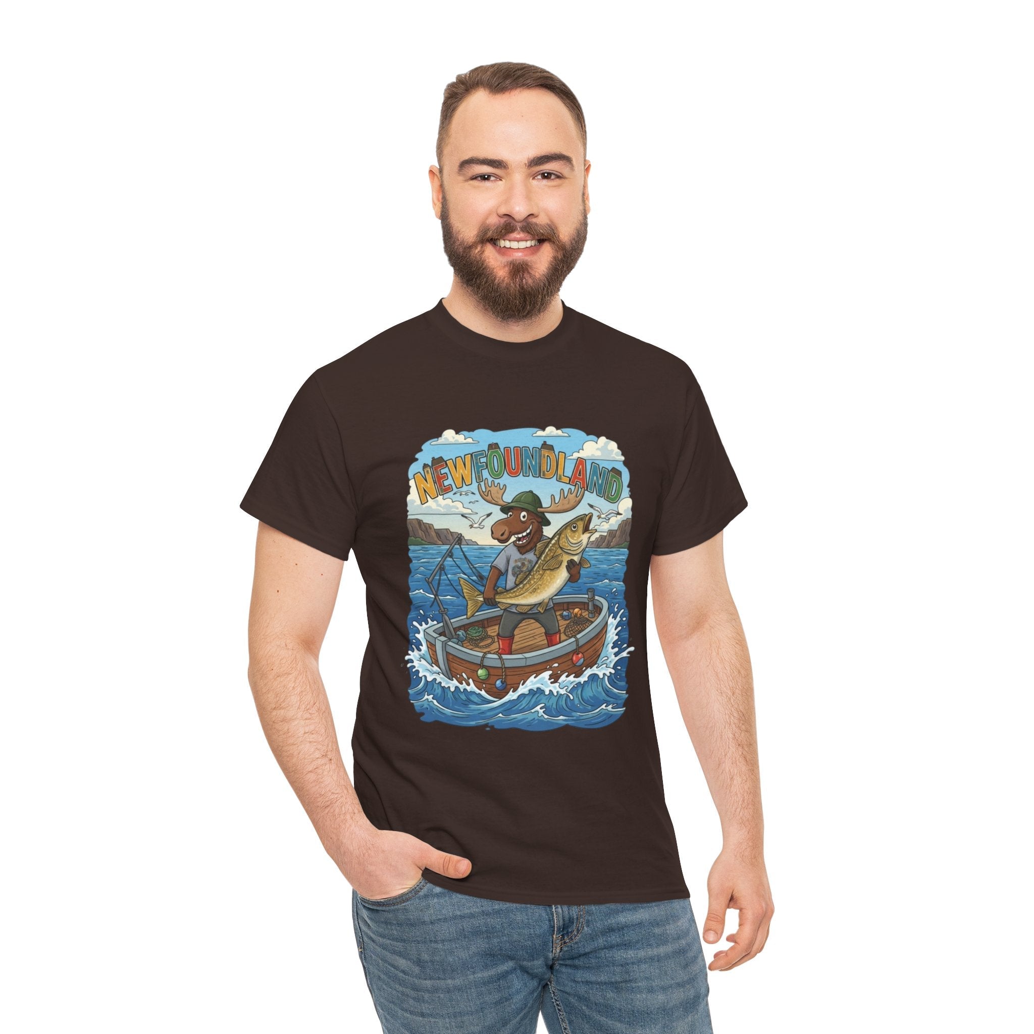 Newfoundland Fishing Moose Tee – Unisex Graphic ShirtEmber Spirit Apparel