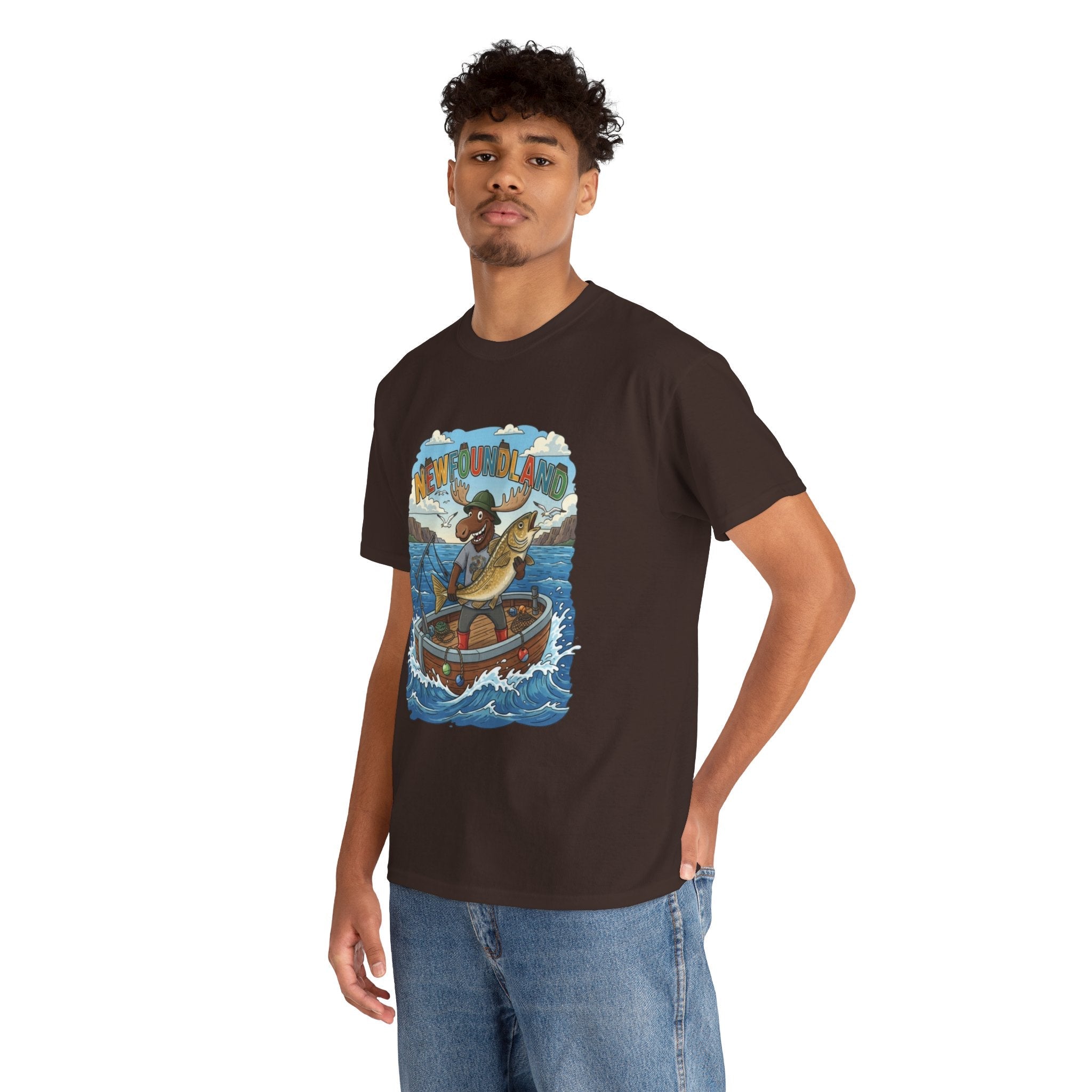 Newfoundland Fishing Moose Tee – Unisex Graphic ShirtEmber Spirit Apparel