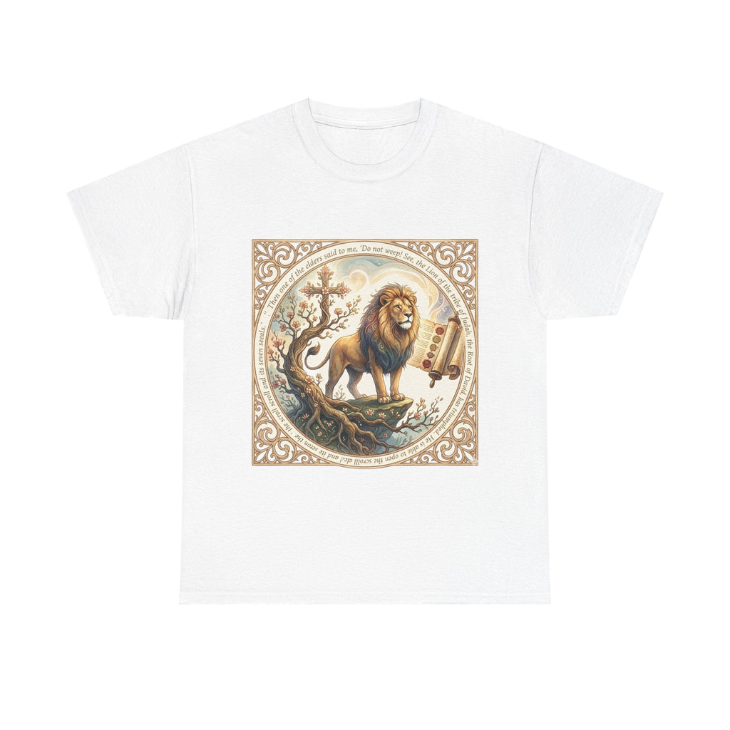 Lion of Judah Vintage Art T-Shirt — biblical lion of Judah art, close-up detail