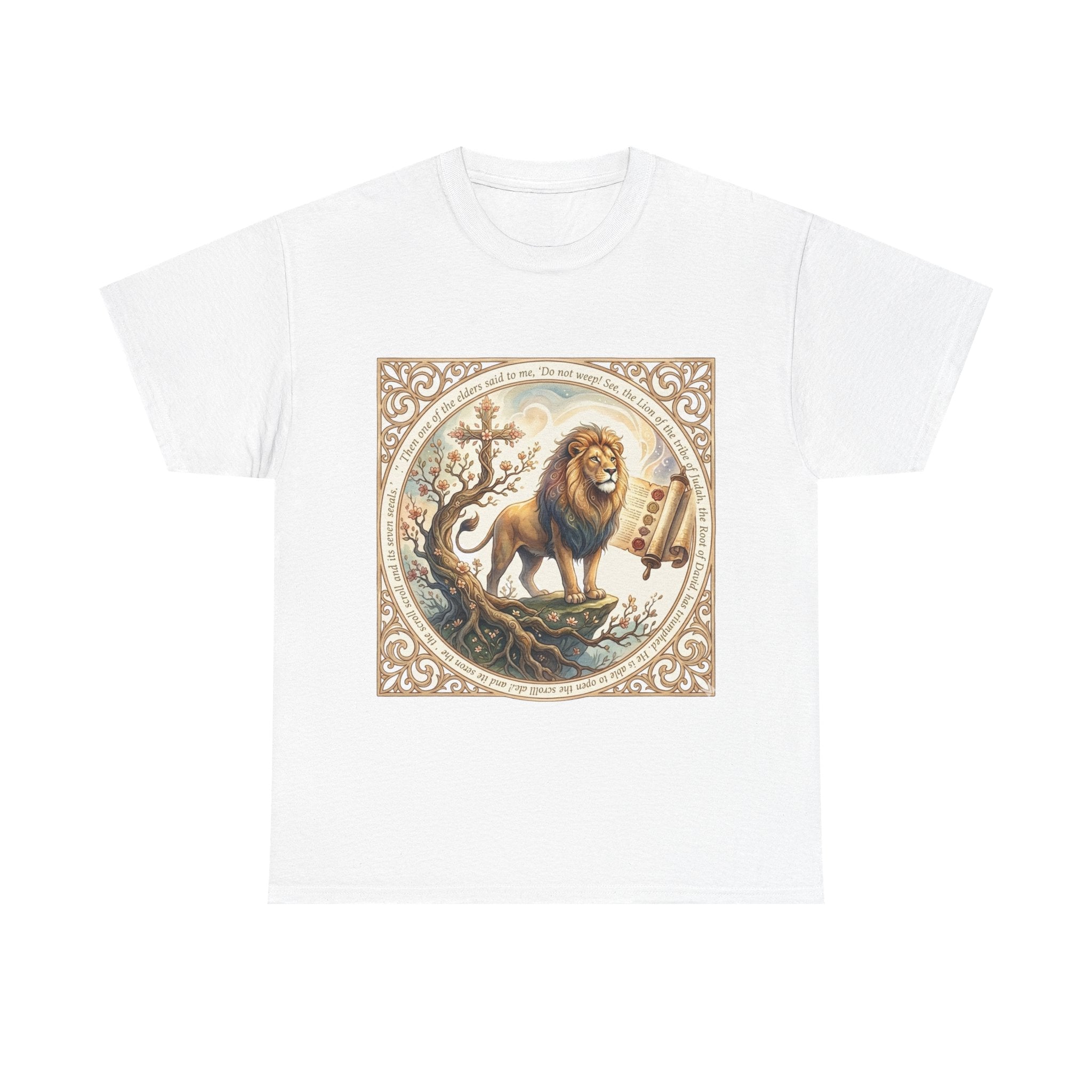 Lion of Judah Vintage Art T-Shirt — biblical lion of Judah art, close-up detail