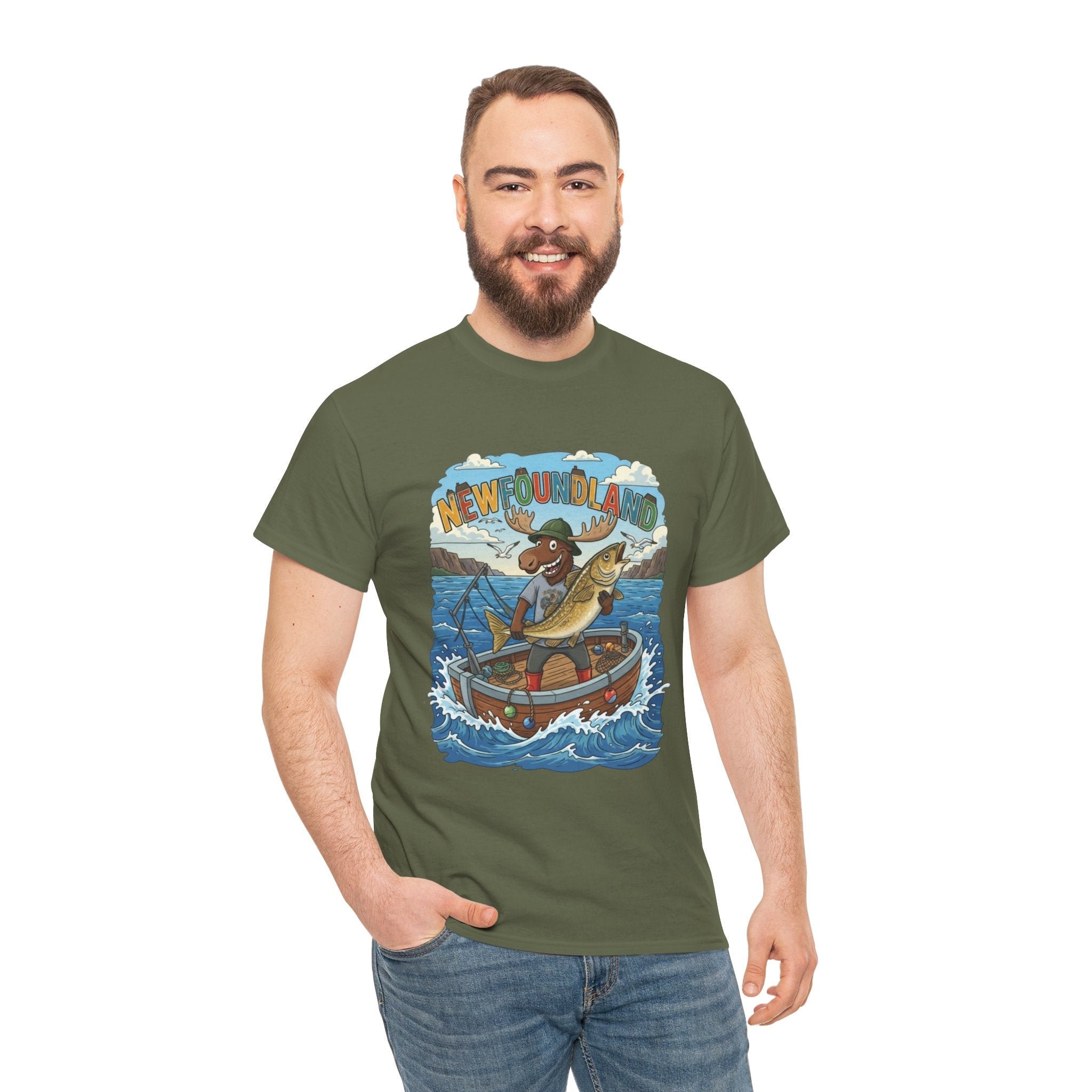 Newfoundland Fishing Moose Tee – Unisex Graphic ShirtEmber Spirit Apparel