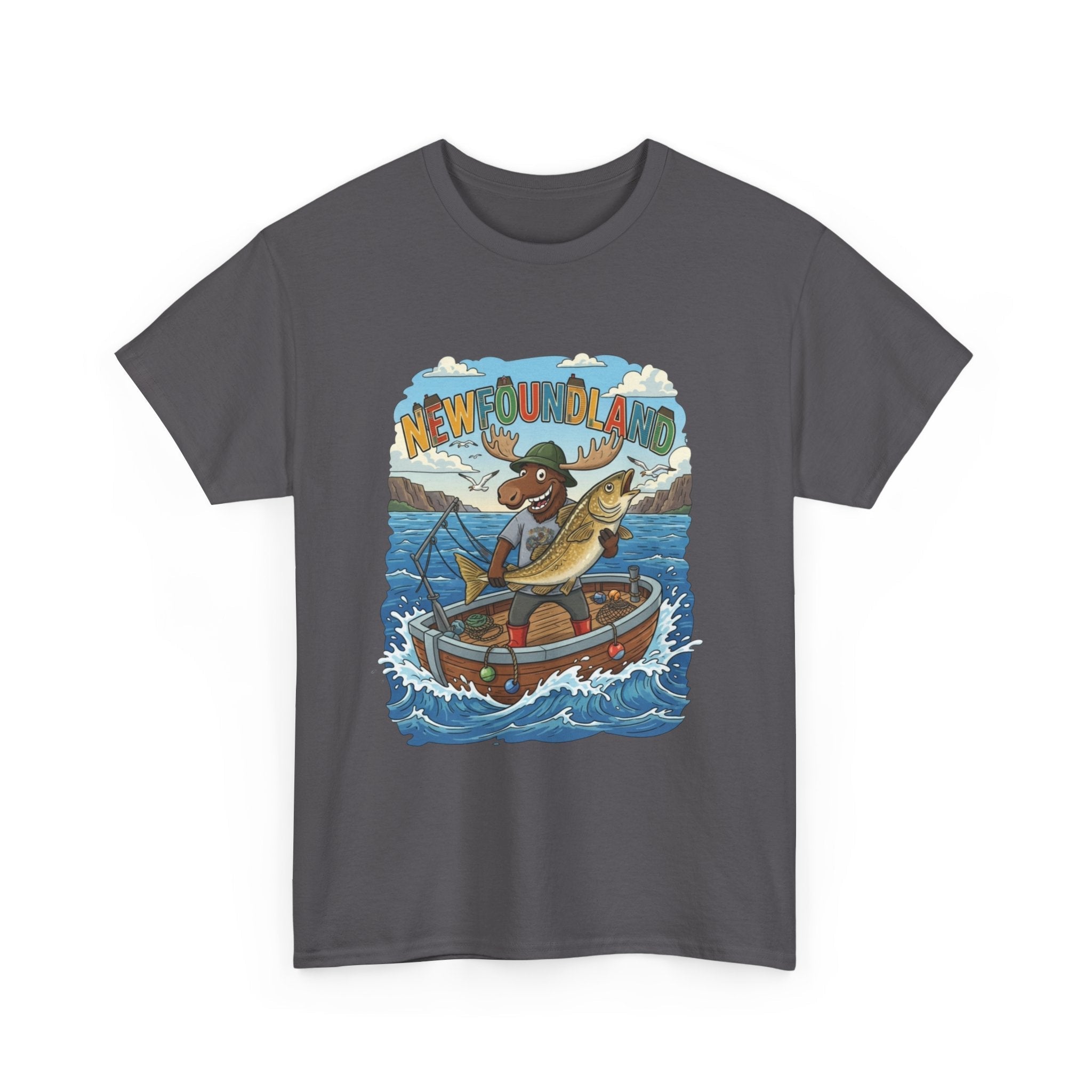 Newfoundland Fishing Moose Tee – Unisex Graphic ShirtEmber Spirit Apparel