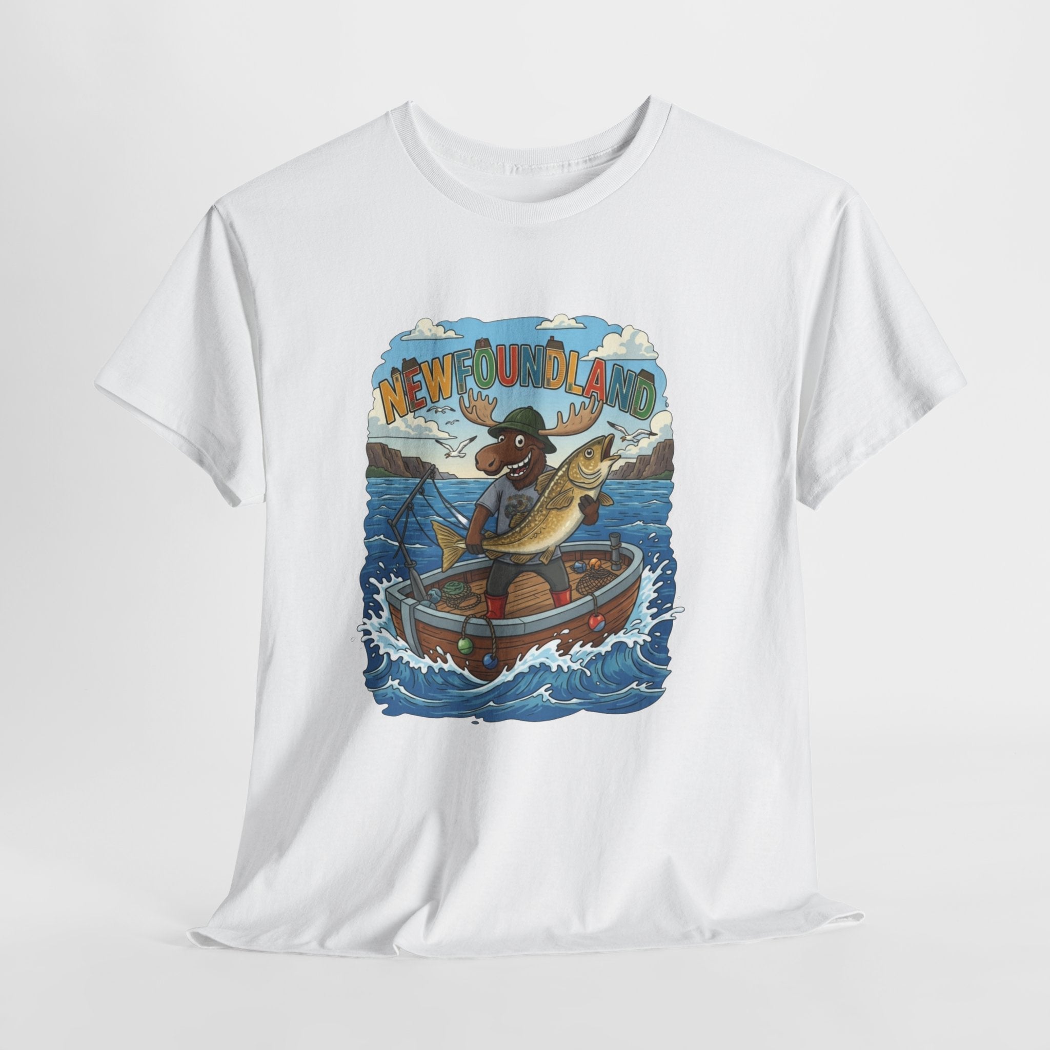 Newfoundland Fishing Moose Tee – Unisex Graphic ShirtEmber Spirit Apparel