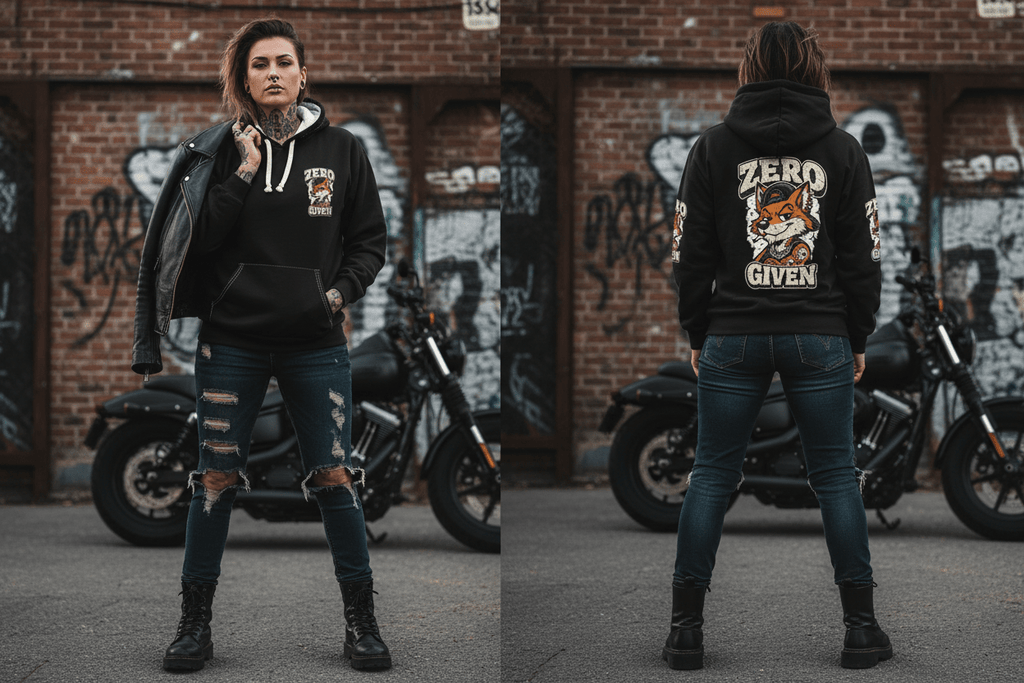Zero Fox Given unisex sweatshirt, on-model three-quarter front view