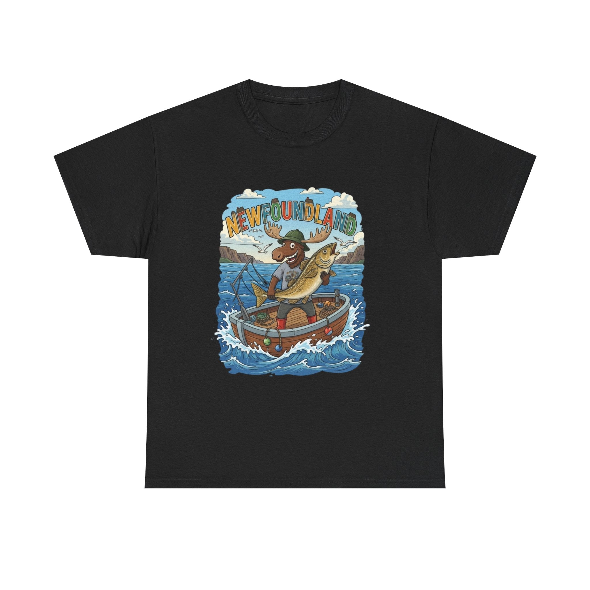 Newfoundland Fishing Moose Tee – Unisex Graphic ShirtEmber Spirit Apparel