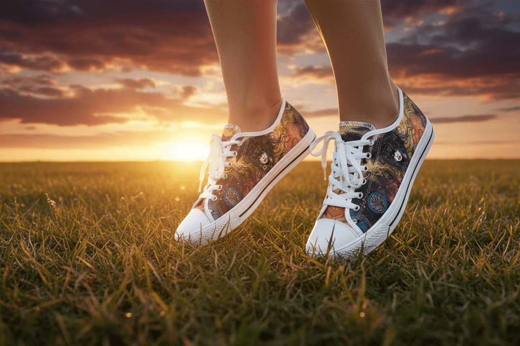 Medicine of the Raven Low Top Sneakers — Spirit Roots, Water & Sky DesignEmber Spirit Apparel