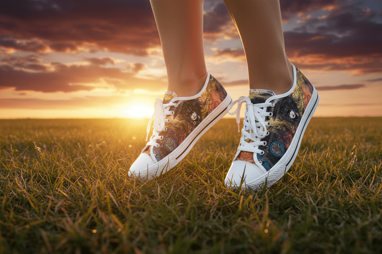 Medicine of the Raven Low Top Sneakers — Spirit Roots, Water & Sky DesignEmber Spirit Apparel