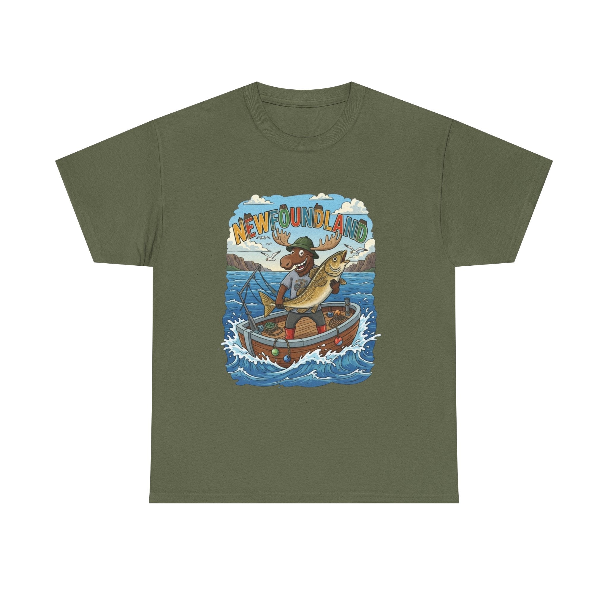 Newfoundland Fishing Moose Tee – Unisex Graphic ShirtEmber Spirit Apparel