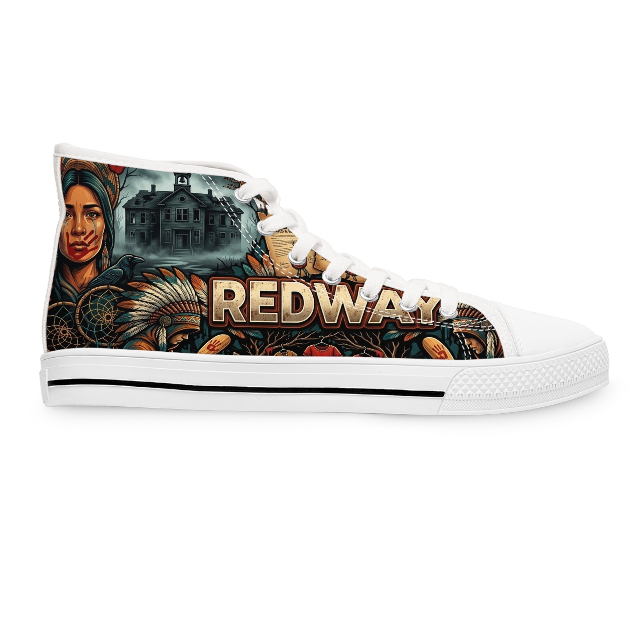 https://emberspiritapparel.store/collections/allRedway "The Fight Continues" Graphic High-Top Sneakers