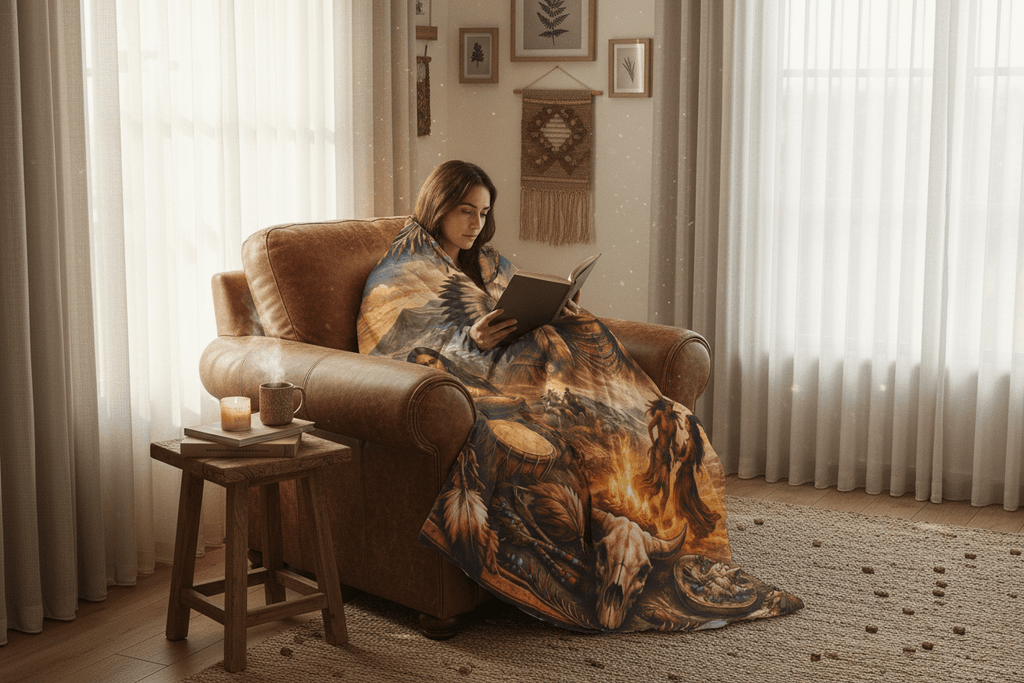 Native Spirit Cotton Comforter – Tribal Campfire Scenic Indigenous Art BeddingEmber Spirit Apparel